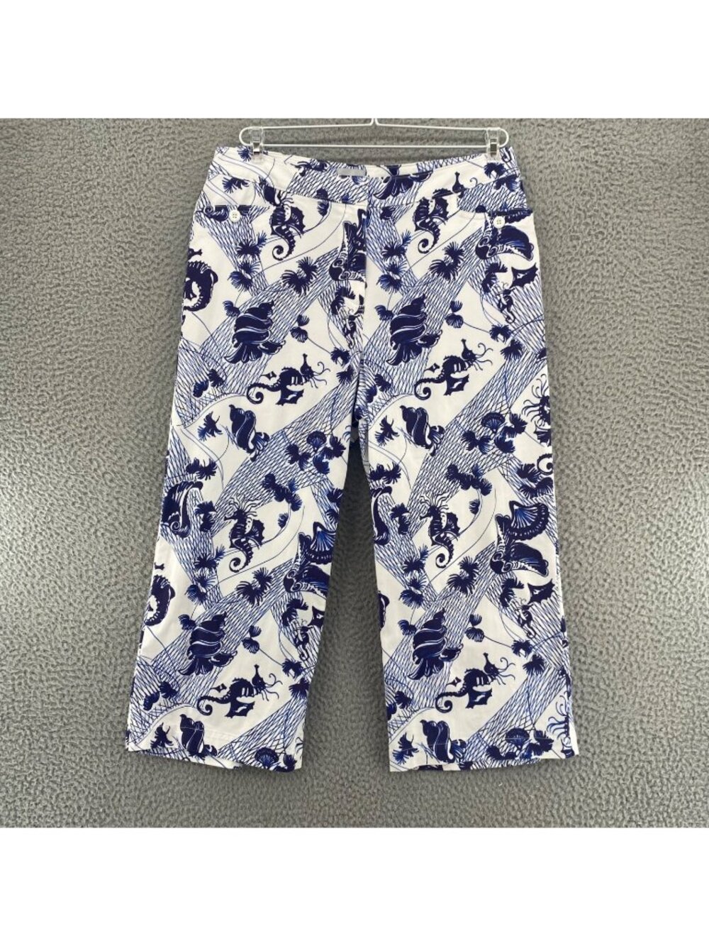 Chicos Pants Womens 1.5 US 10 Floral Ocean Stretch Straight Leg Capri Pockets